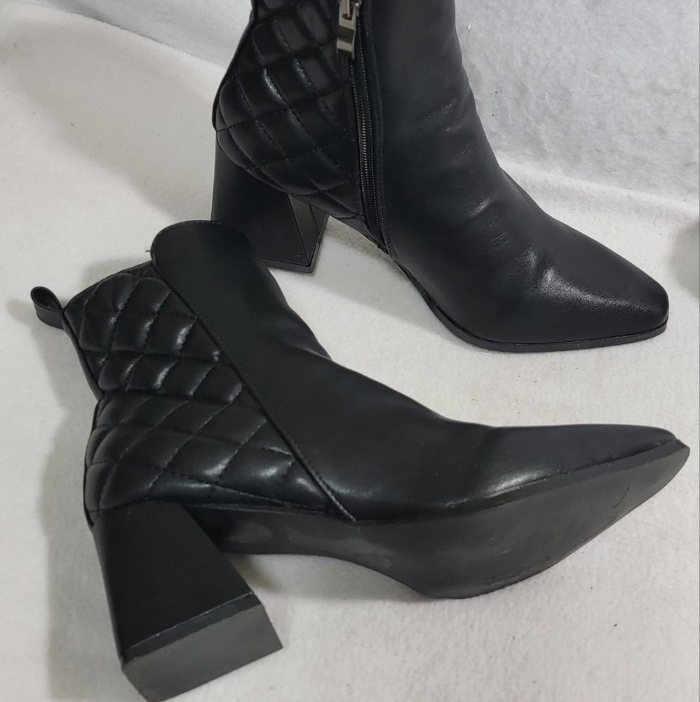 Jessica Carlyle Kena Quilted Chunky Square Heel Pointed Toe Ankle Boots 8.5 - Picture 6 of 15
